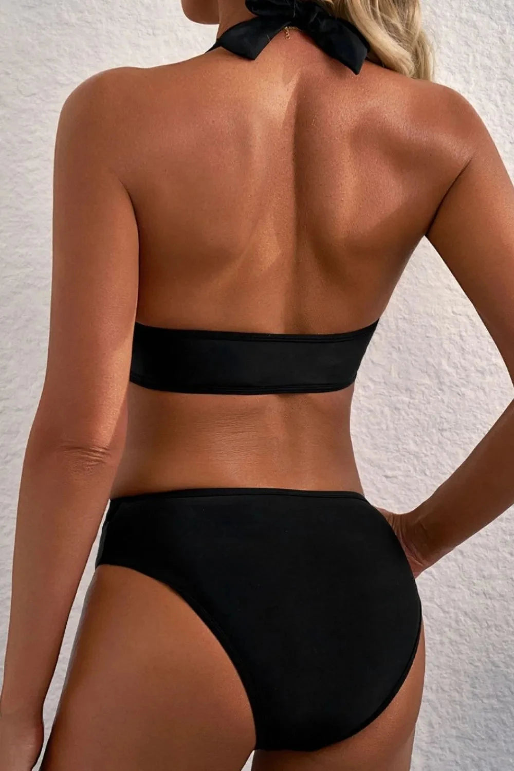 Sheer Mesh Edged Halter V Neck Push Up Bikini Set Simply Love