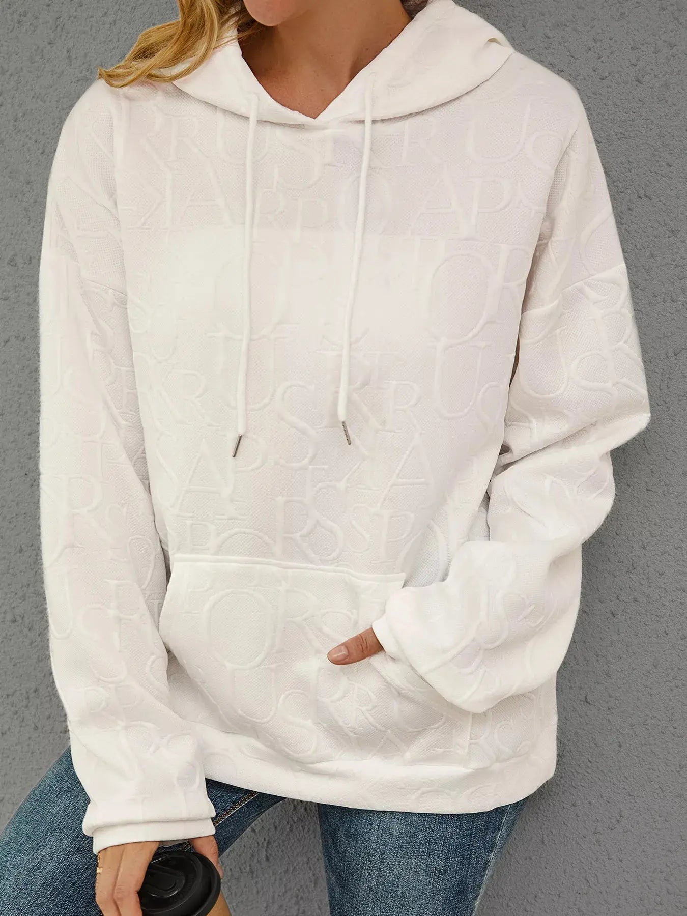 Full Size Embossed Lettering Casual Hoodie Plus Size Simply Love