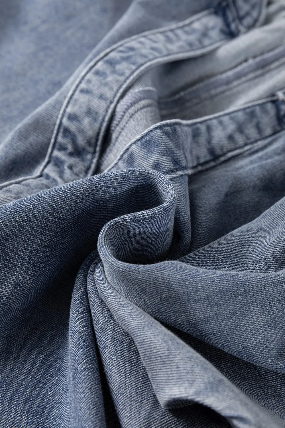 V Neck Ruffled Short Puff Sleeve Denim Top