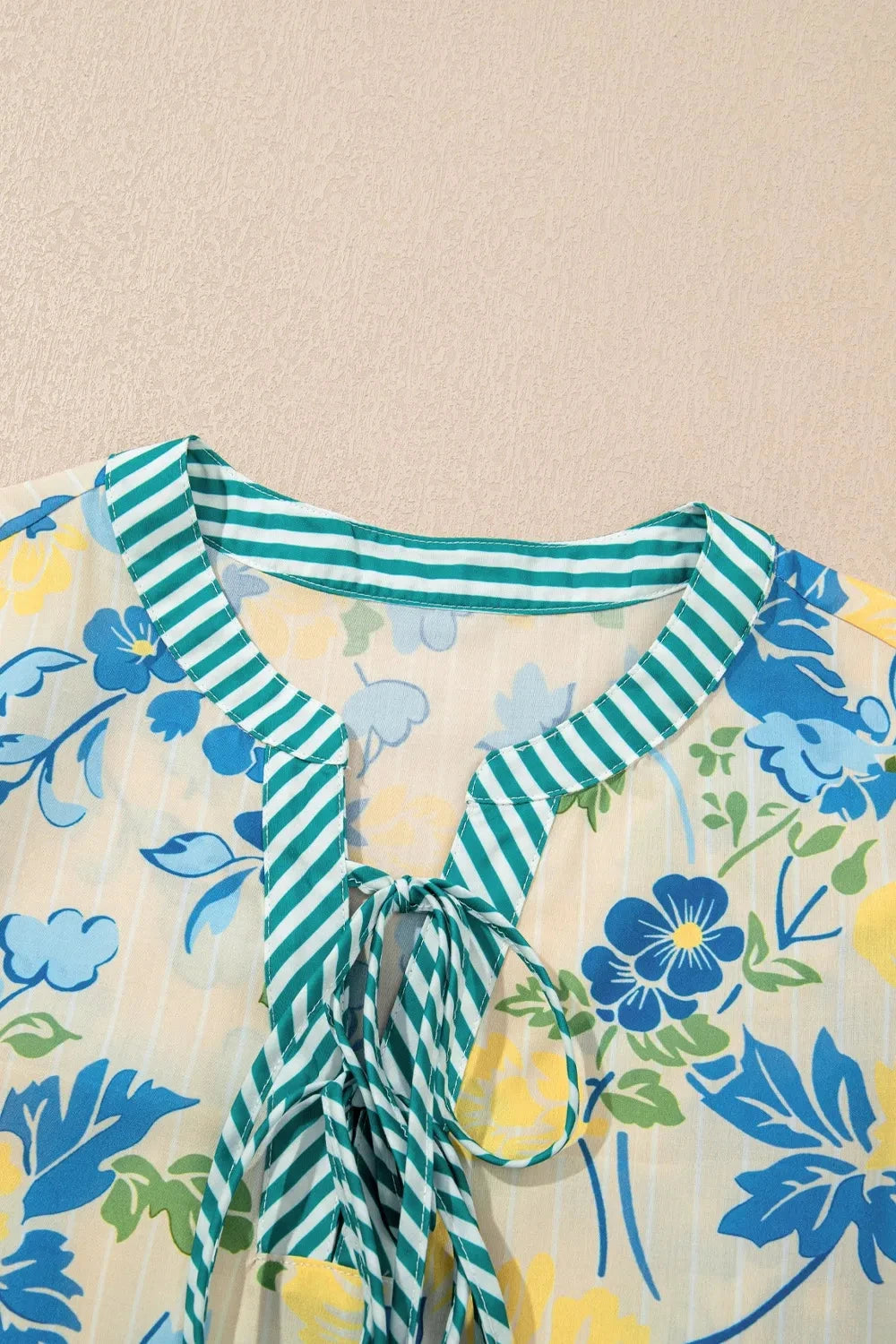 Floral Striped Trim Puff Short Sleeve Dress Simply Love