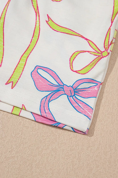 Cheerful Bow Print Elastic Pull On Casual Shorts
