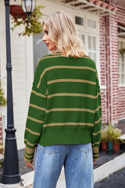 Striped Johnny Collar Sweater.