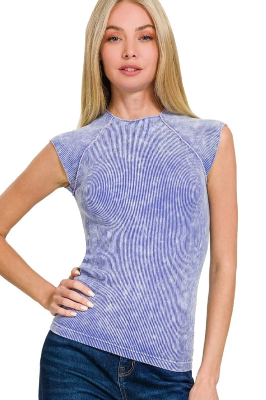 Zenana Stone Washed Ribbed Seamless Top - Love Salve 
