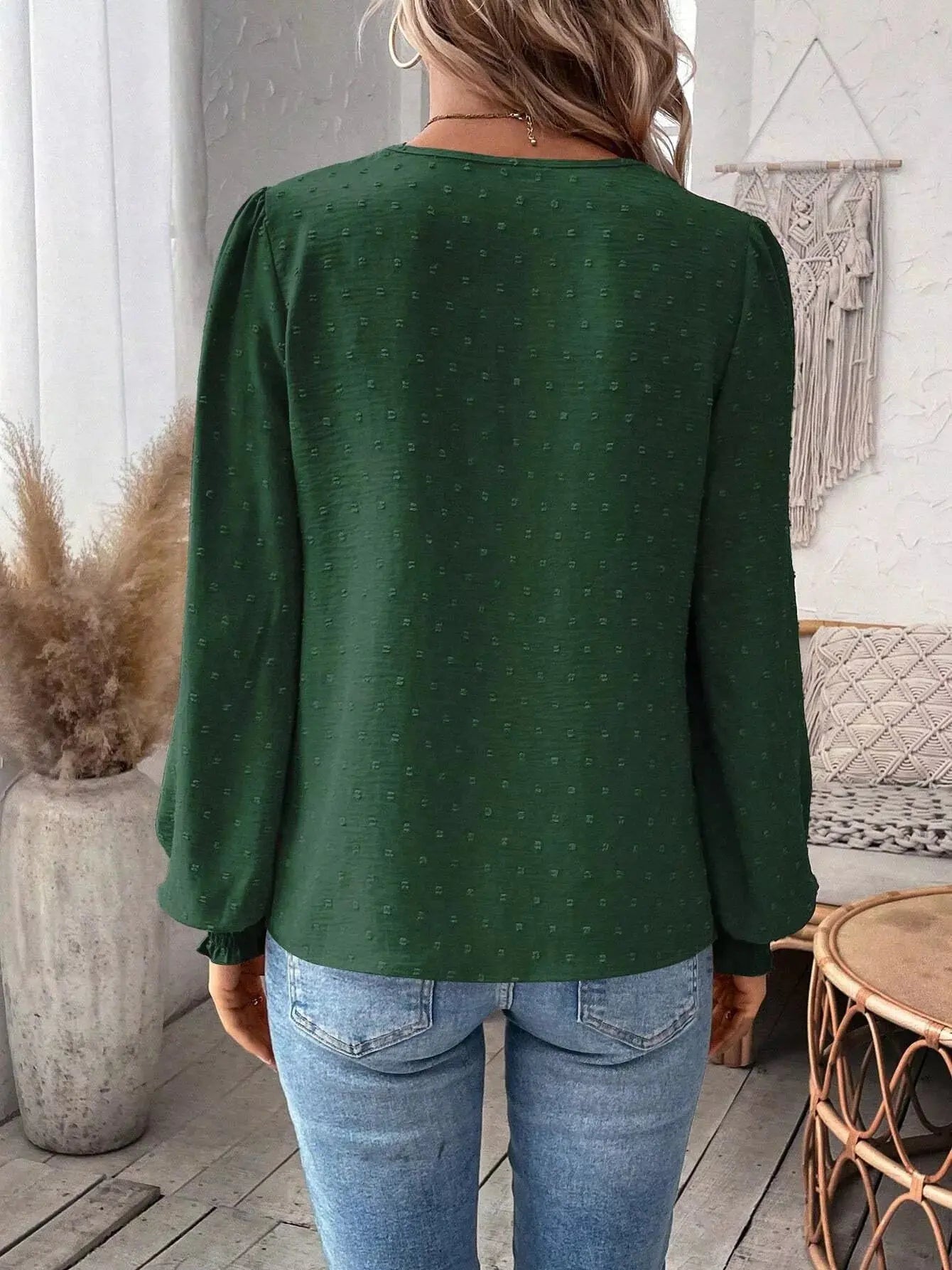 Lace Trim Long Sleeve Blouse Simply Love