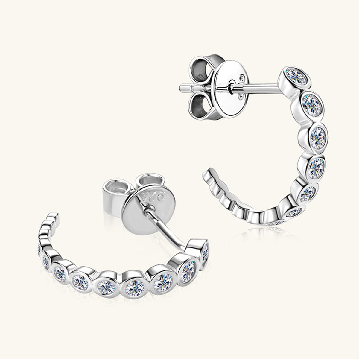 Inlaid Moissanite 925 Sterling Silver C-Hoop Earrings.