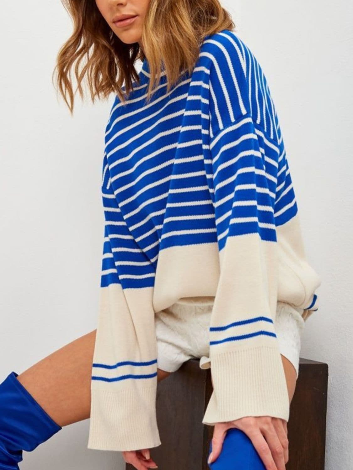 Chic striped mock neck sweater