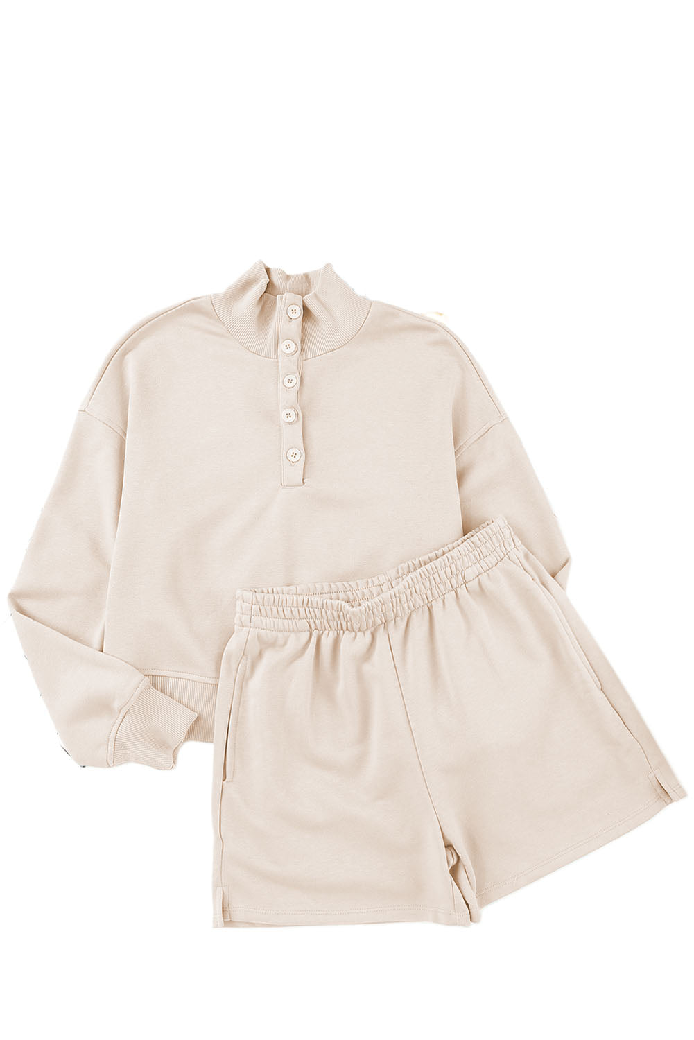 Chic apricot high neck henley top and shorts set