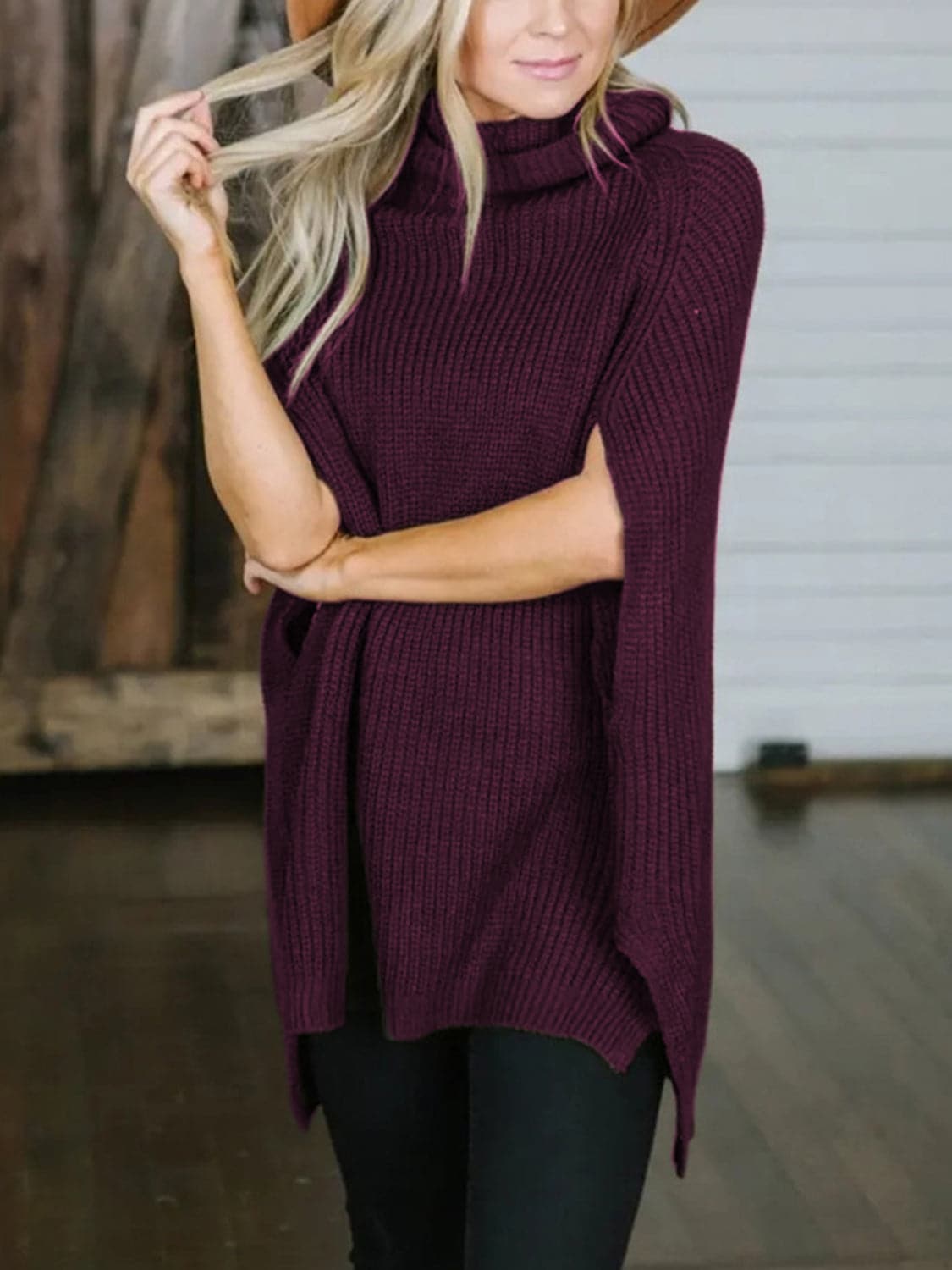 Turtleneck Slit Sweater.