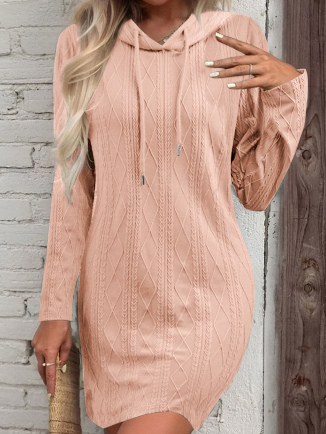 Drawstring Hooded Sweater Dress.