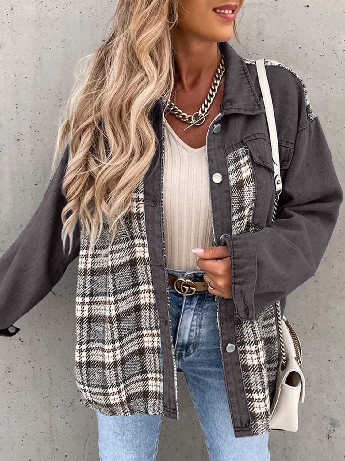 Plaid Oversized Cotton Jacket - Love Salve 