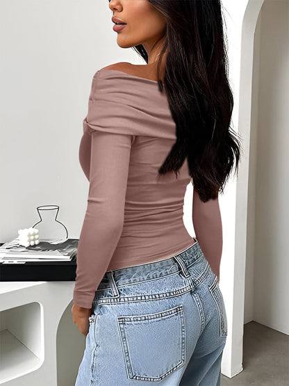 Ruched One Shoulder Long Sleeve T-Shirt.