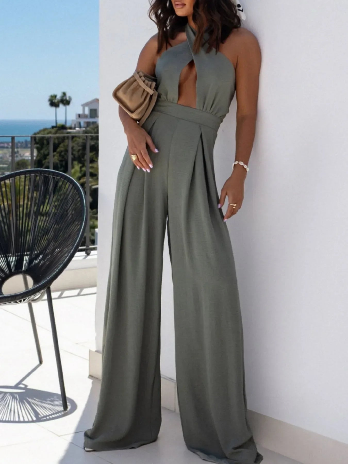 Strut & Slay Wide Leg Halter Jumpsuit