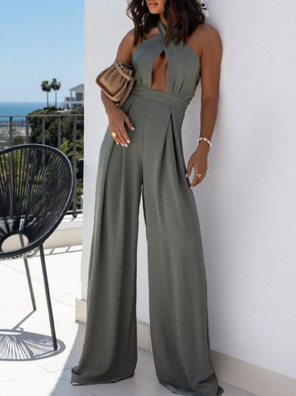 Strut & Slay Wide Leg Halter Jumpsuit
