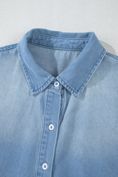 Chic Beau Blue Denim Shirt Dress with Frayed Hem