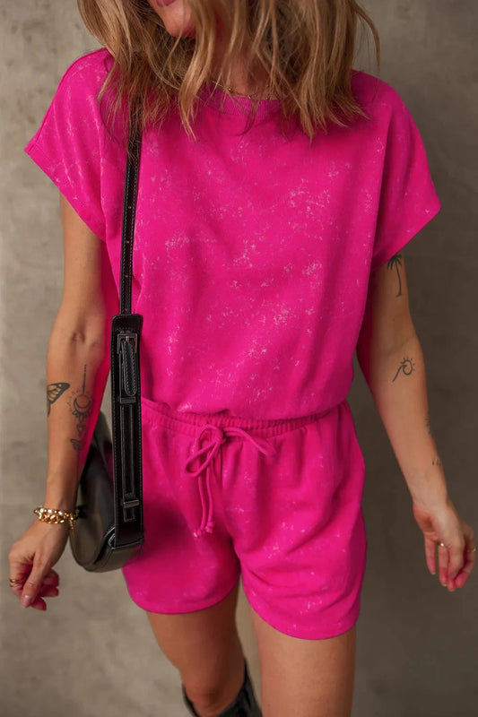 Mineral Wash Hollow Out Back Drawstring Waist Romper Simply Love