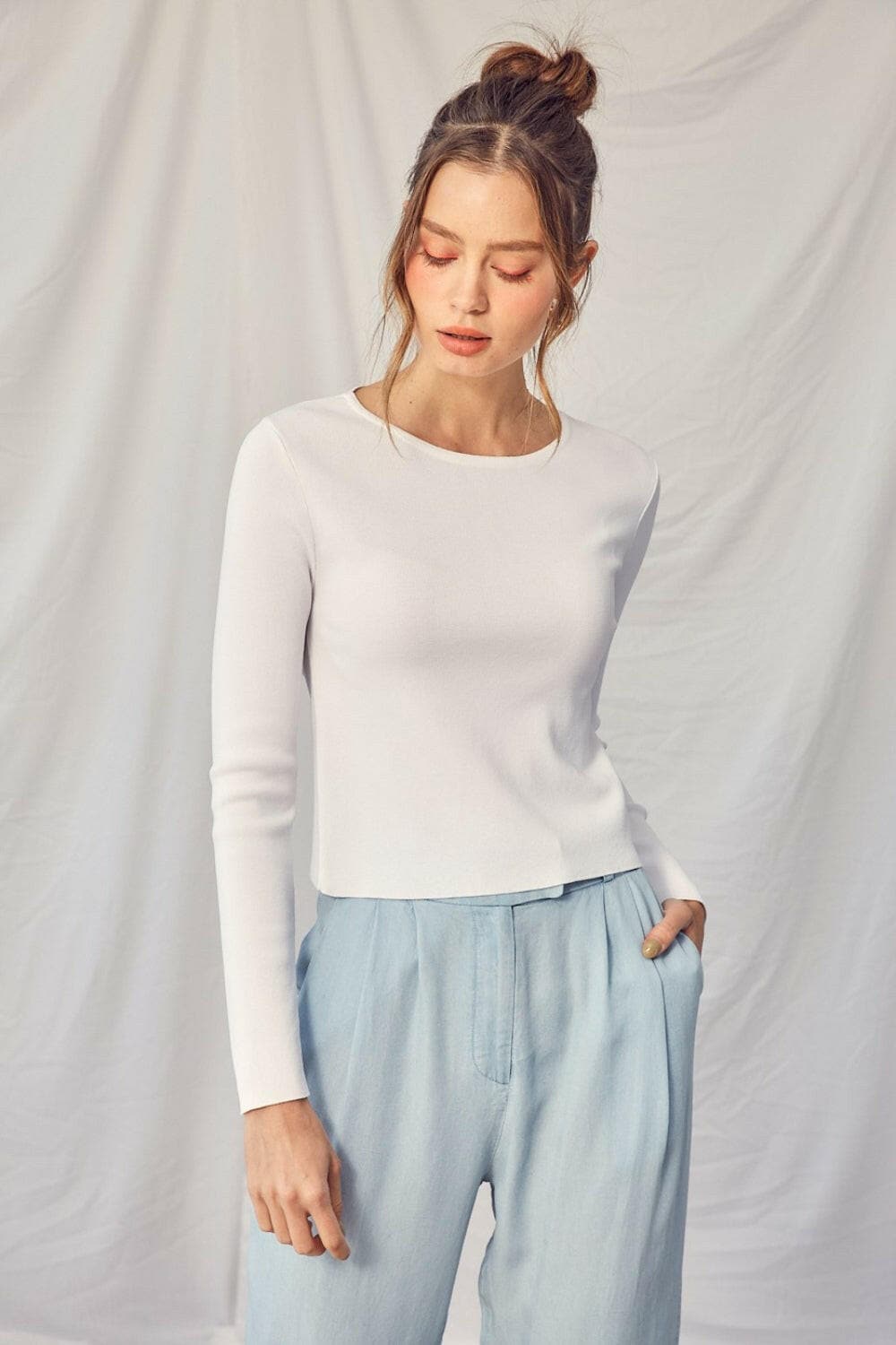 Idem Ditto Twisted Backless Long Sleeve Knit Top.