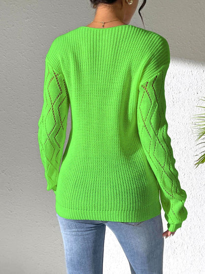 Chic openwork v-neck sweater with long sleeves