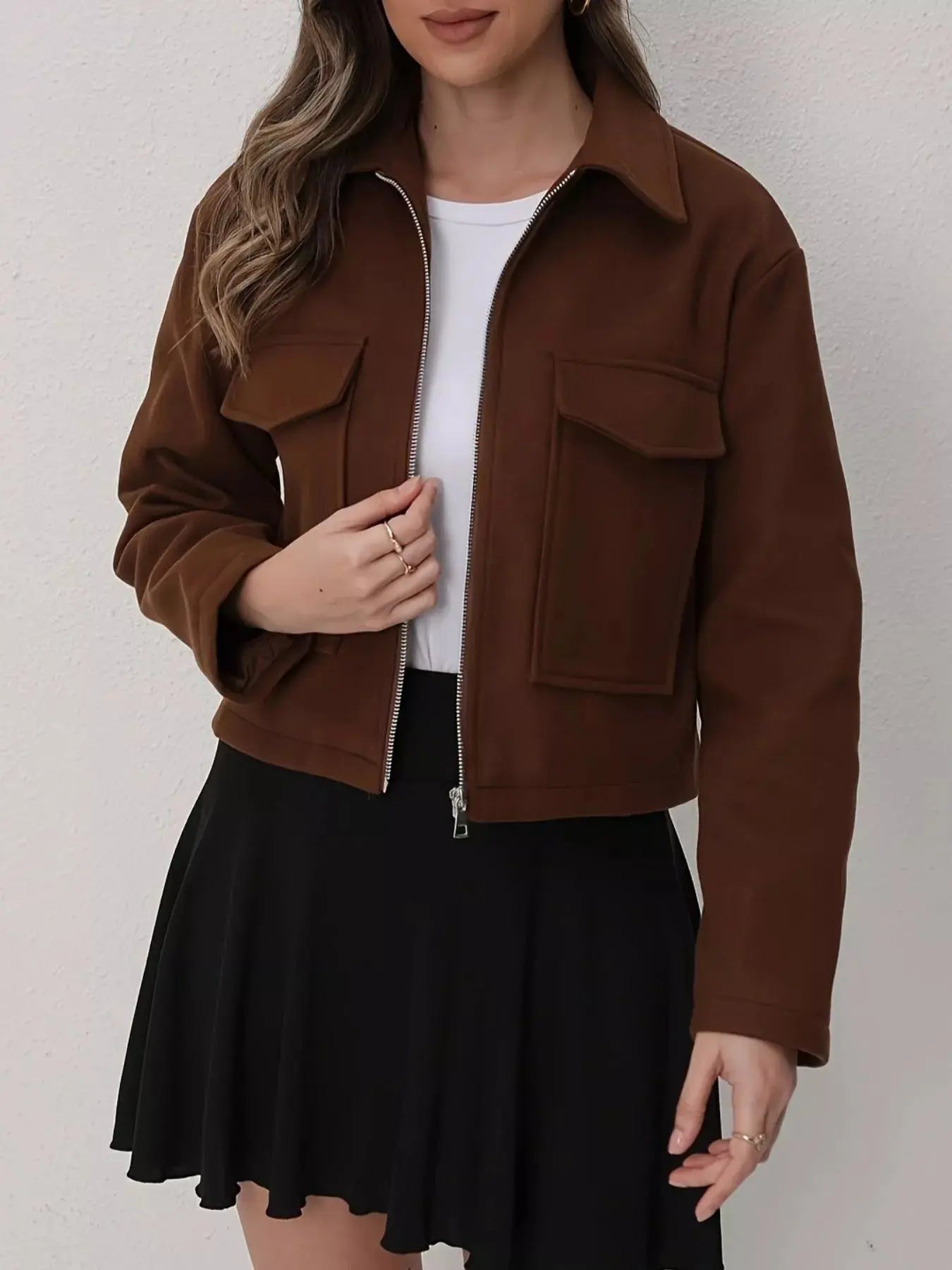 Cropped Zip-Up Pocketed Jacket Simply Love