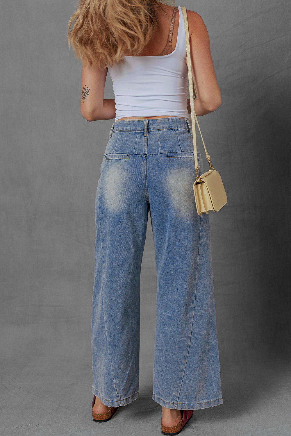 Love Salve  Ashleigh Blue Washed Pleated Detail Wide Leg Love Salve