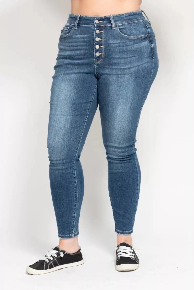 Judy Blue Full Size High Rise Button Fly Skinny Jeans Plus Size Coco’s Tee Boutique