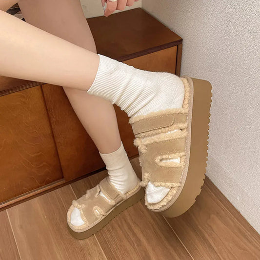 Fluffy Platform Velcro Slippers Simply Love