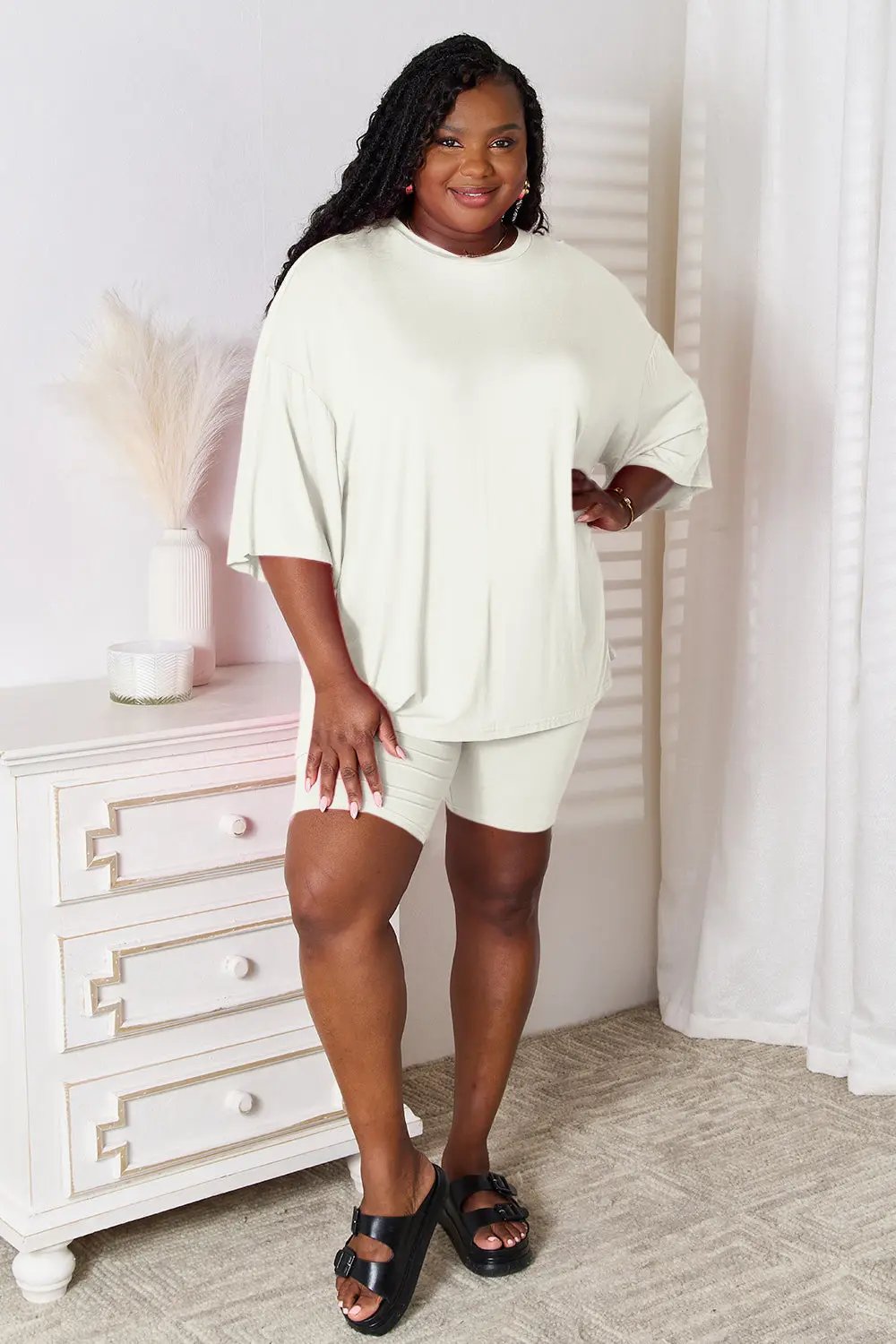 Basic Bae Full Size Soft Rayon Three-Quarter Sleeve Top and Shorts Set - Love Salve