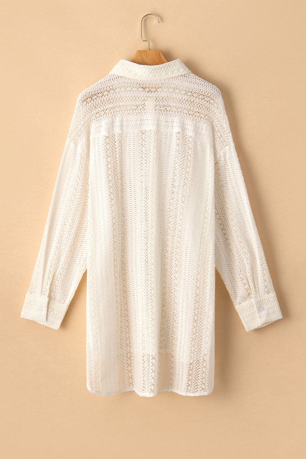 Openwork Collared Neck Long Sleeve Shirt.