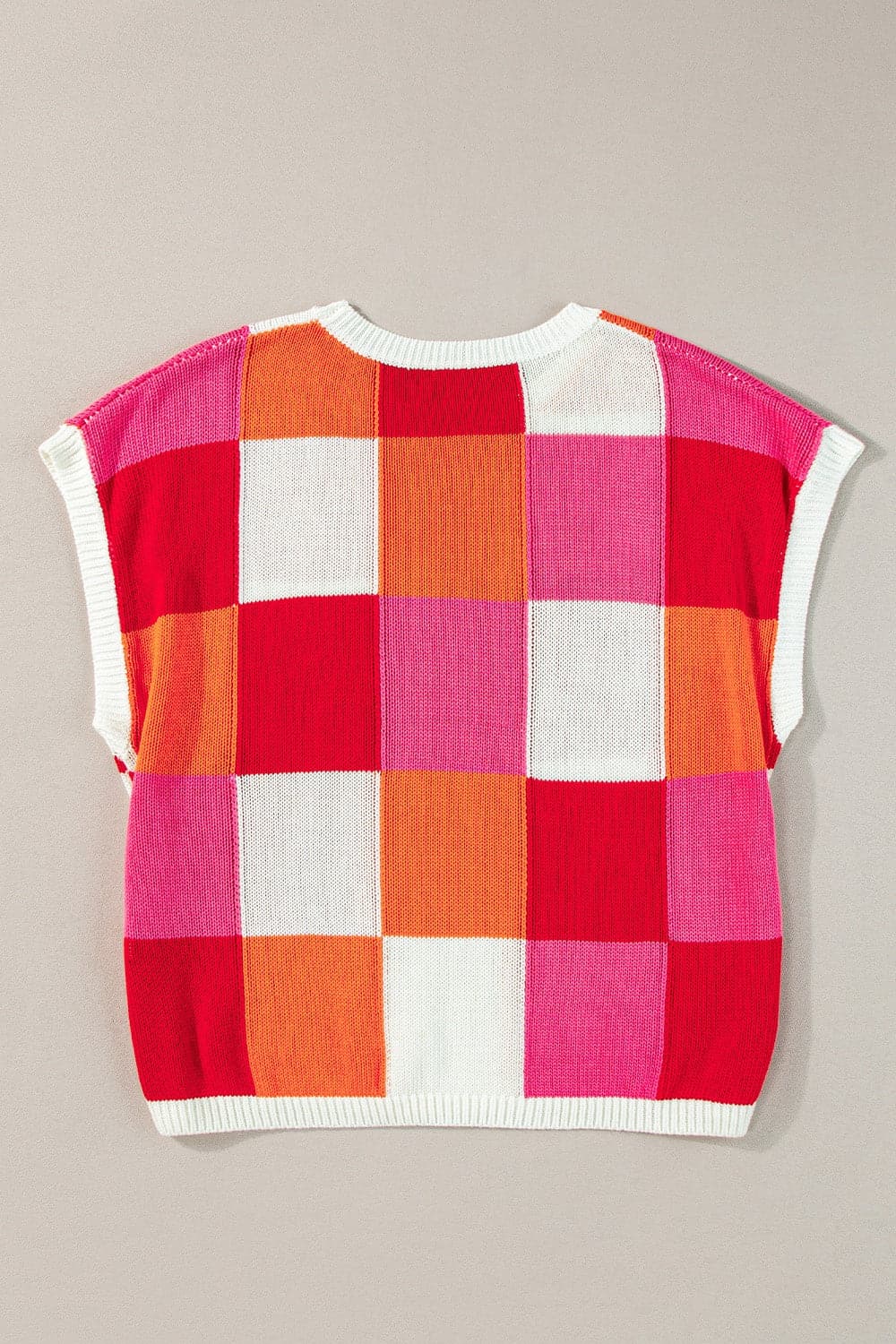 Color Block Round Neck Cap Sleeve Knit Top.