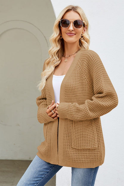 Open Front Raglan Sleeve Pocketed Cardigan.