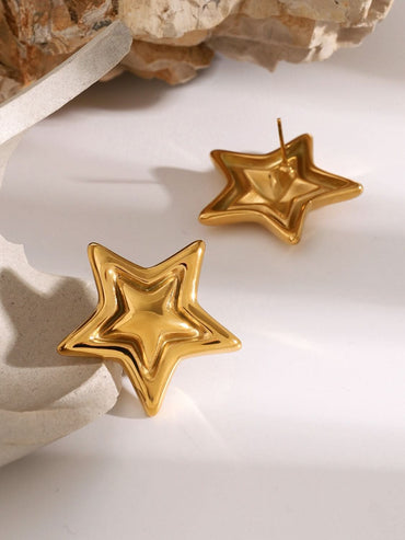 Chic 18K gold-plated stainless steel star stud earrings