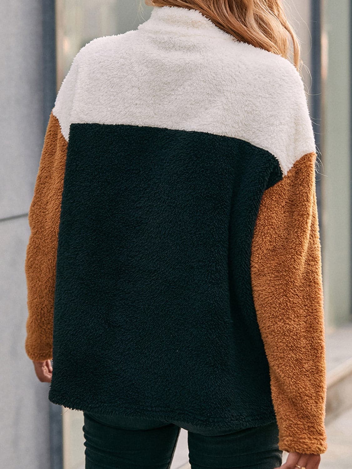 Color Block Quarter Zip Dropped Shoulder Sweatshirt.