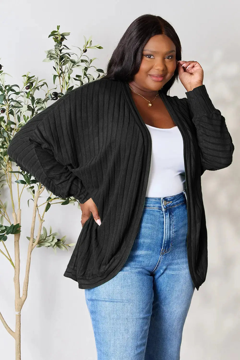 Basic Bae Full Size Ribbed Cocoon Cardigan - Love Salve