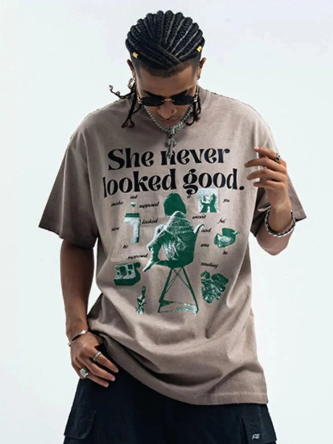 Men's Vintage Graphic Round Neck Oversized T-Shirt Simply Love