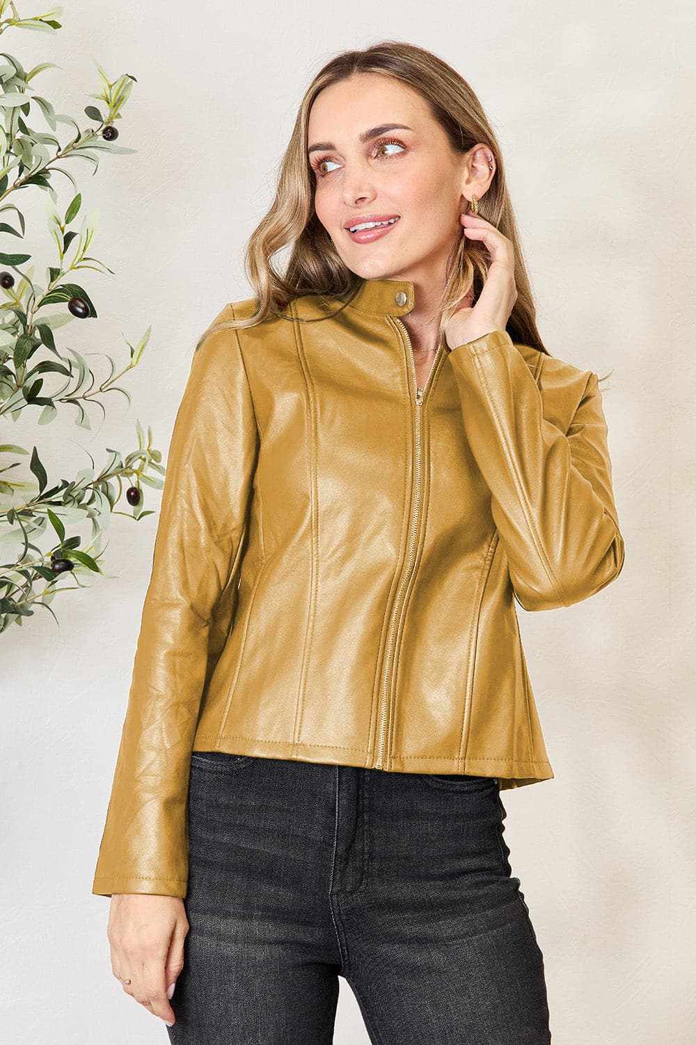 Chic mock neck zip-up jacket - Love Salve 