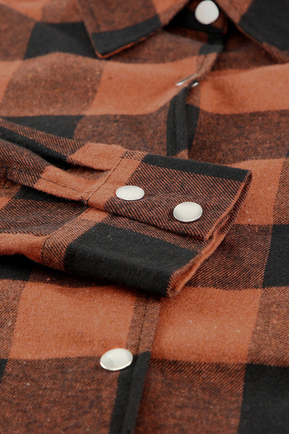 Chic brown plaid shirt coat with turn-down collar