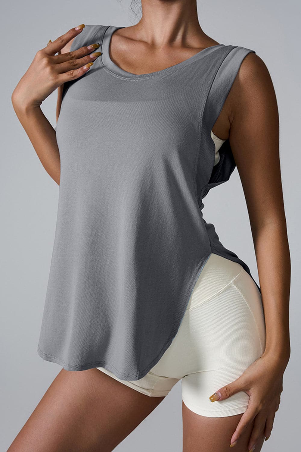 Slit Round Neck Active Tank.