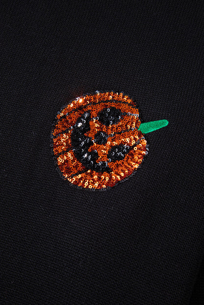 Chic black plus size sequined pumpkin sweater for Halloween celebrations