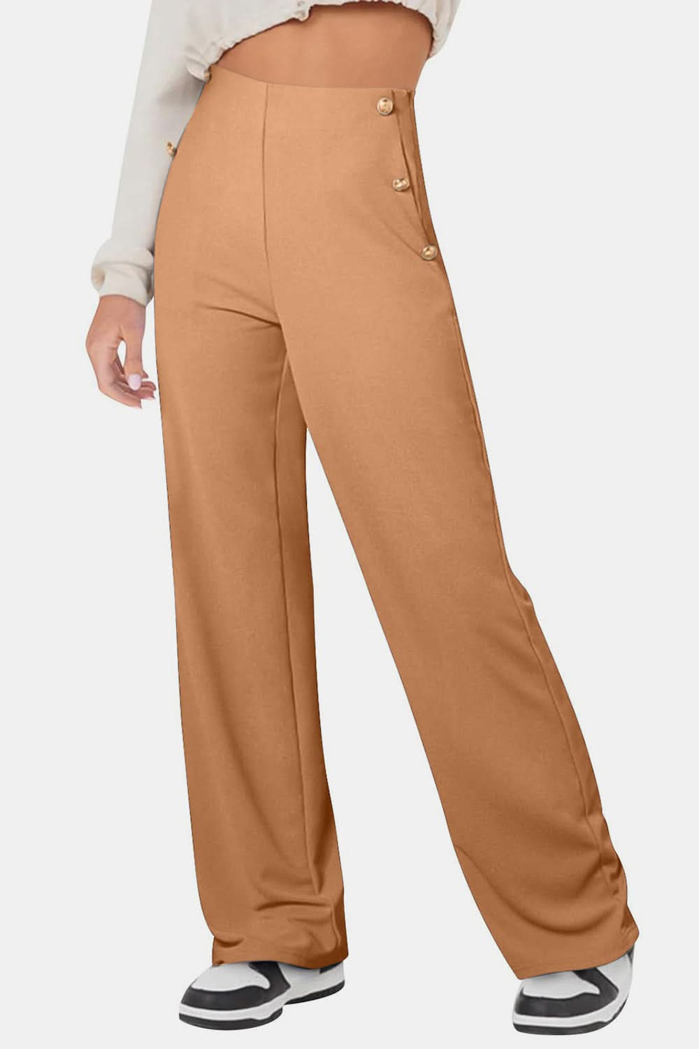 Button-Detail High Waist Trousers