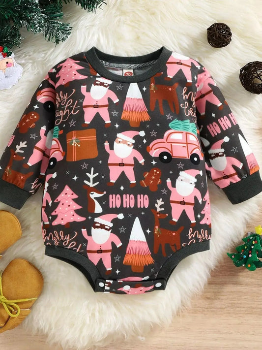 Children's Christmas Print Long Sleeve One-Piece Bodysuit Simply Love