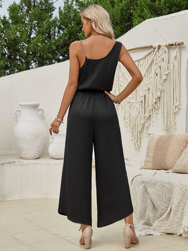 Chain Detail Asymmetrical Neck Jumpsuit.