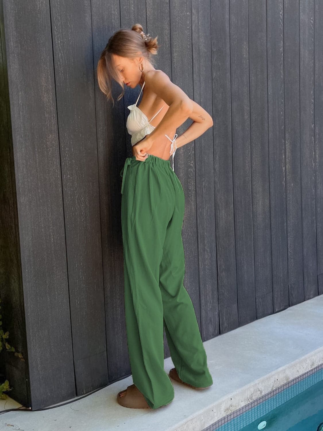 Tied High Waist Wide Leg Pants.