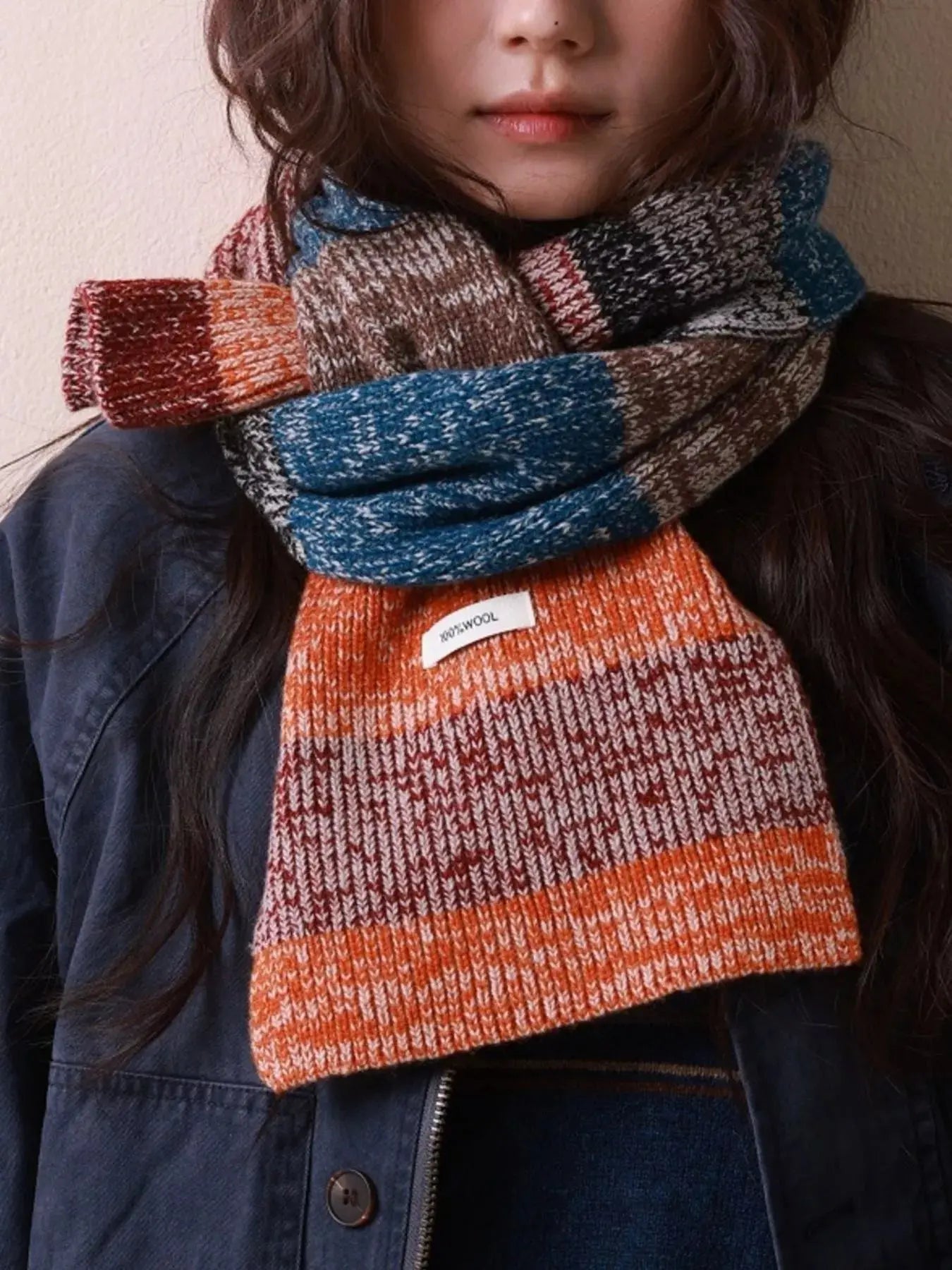 100% Wool Color Block Knitted Scarf Simply Love