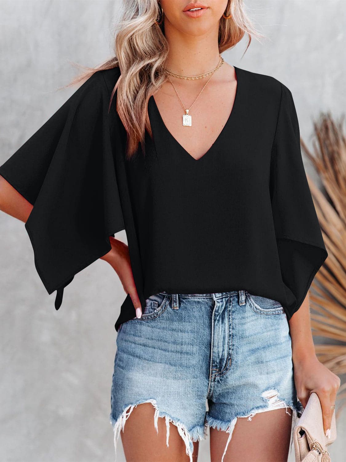 V-Neck Half Sleeve Blouse.