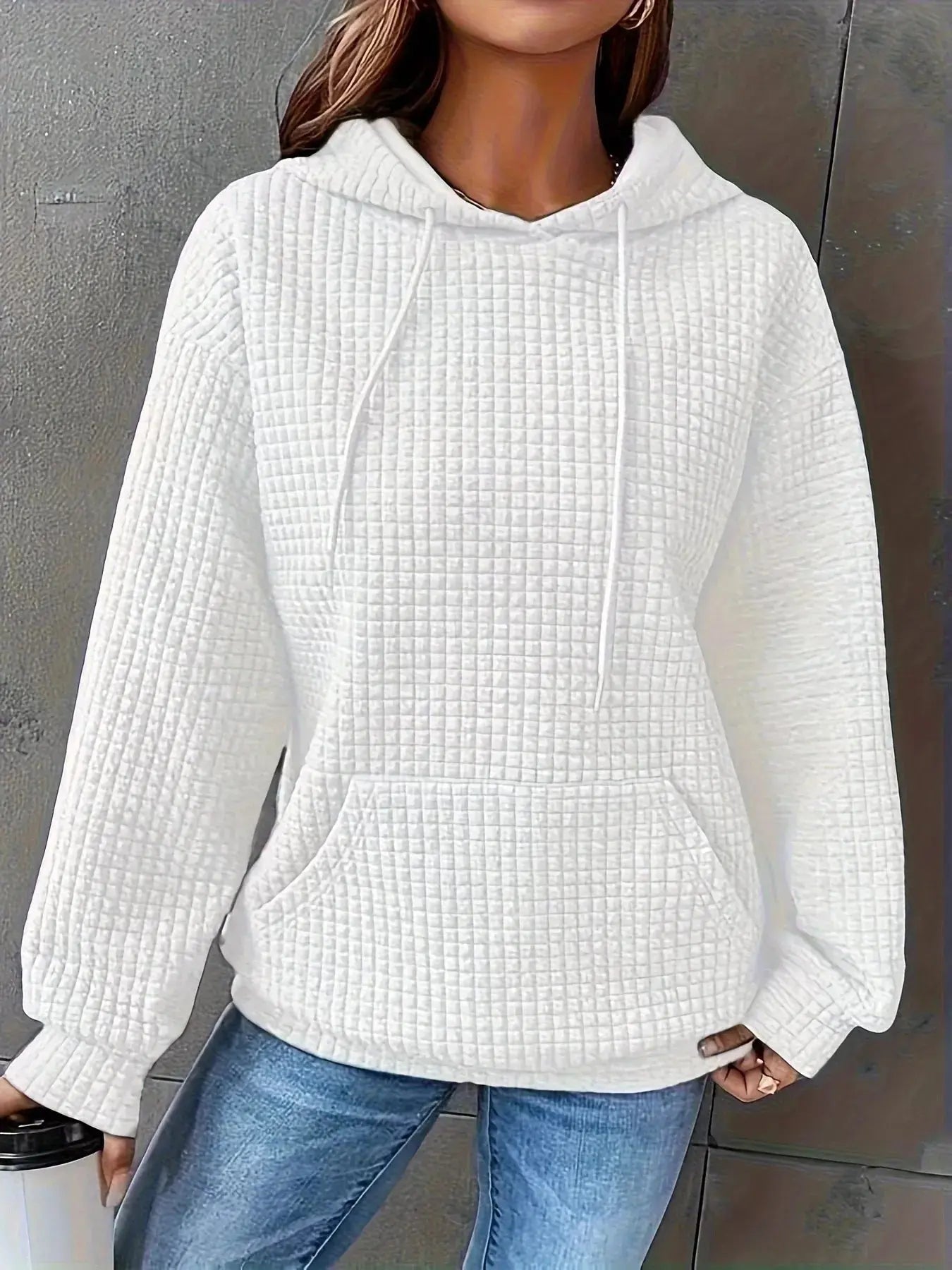 Textured Knit Drawstring Hoodie Simply Love