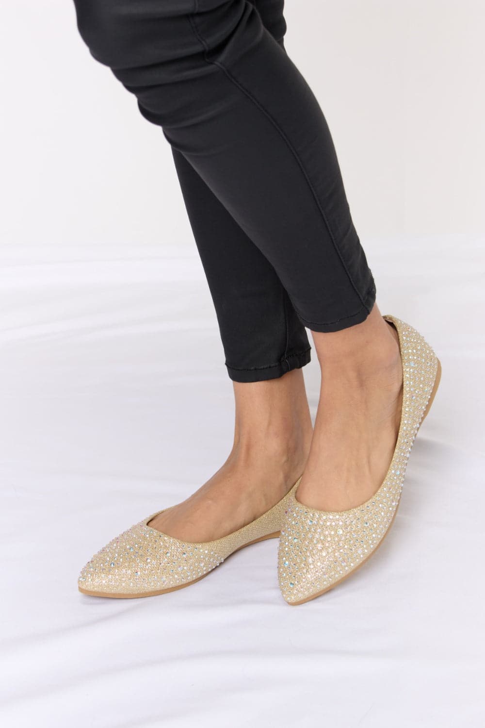 Forever Link Rhinestone Point Toe Flat Slip-Ons.