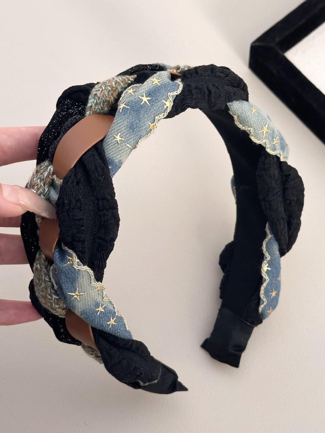 Washed denim braided headband for a stylish touch