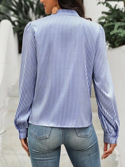 Chic tie-neck blouse with stripes