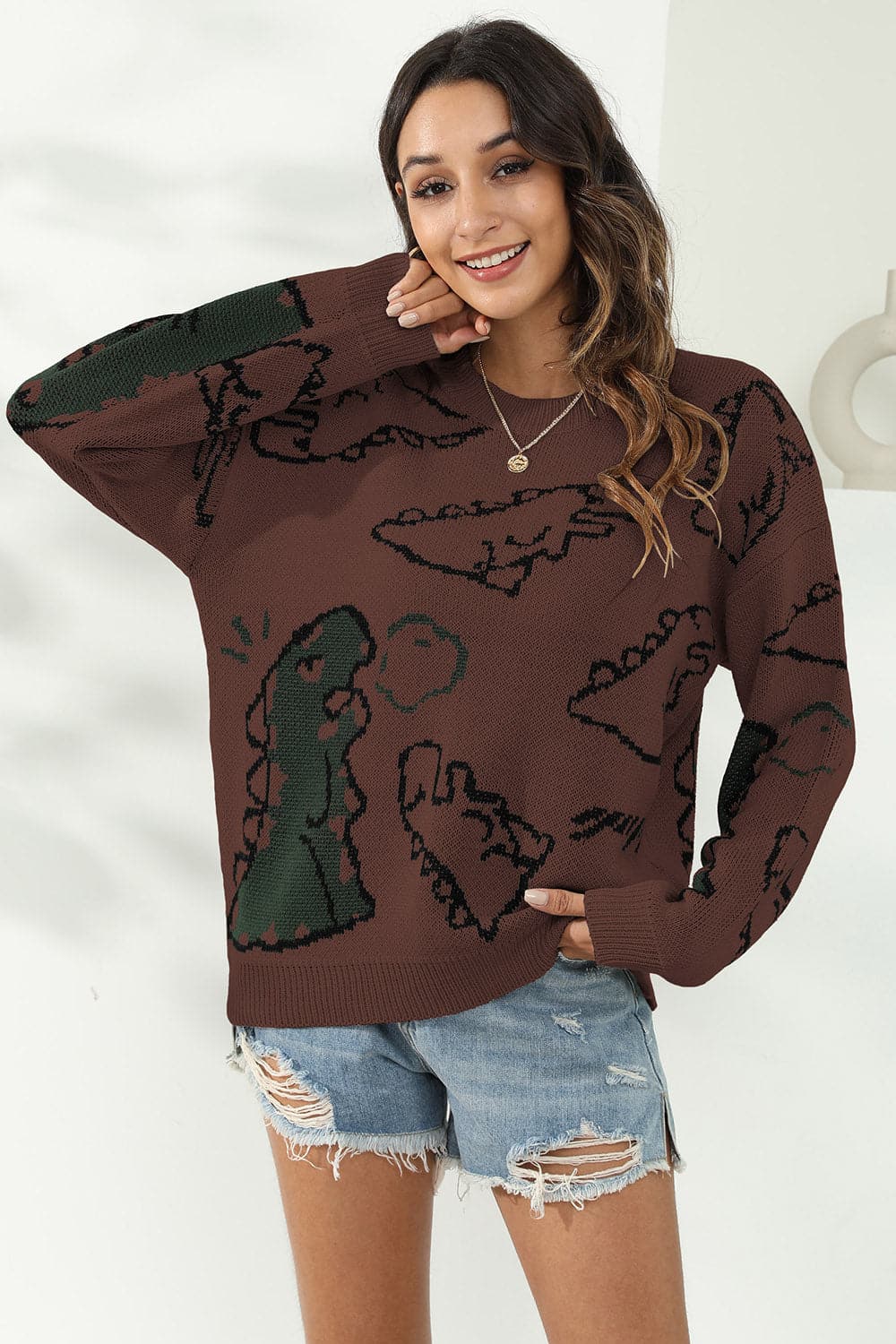 Dinosaur Print Pullover Sweater.