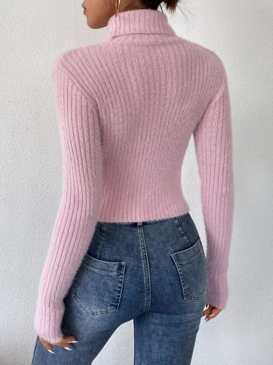 Ribbed Turtleneck Long Sleeve Sweater.