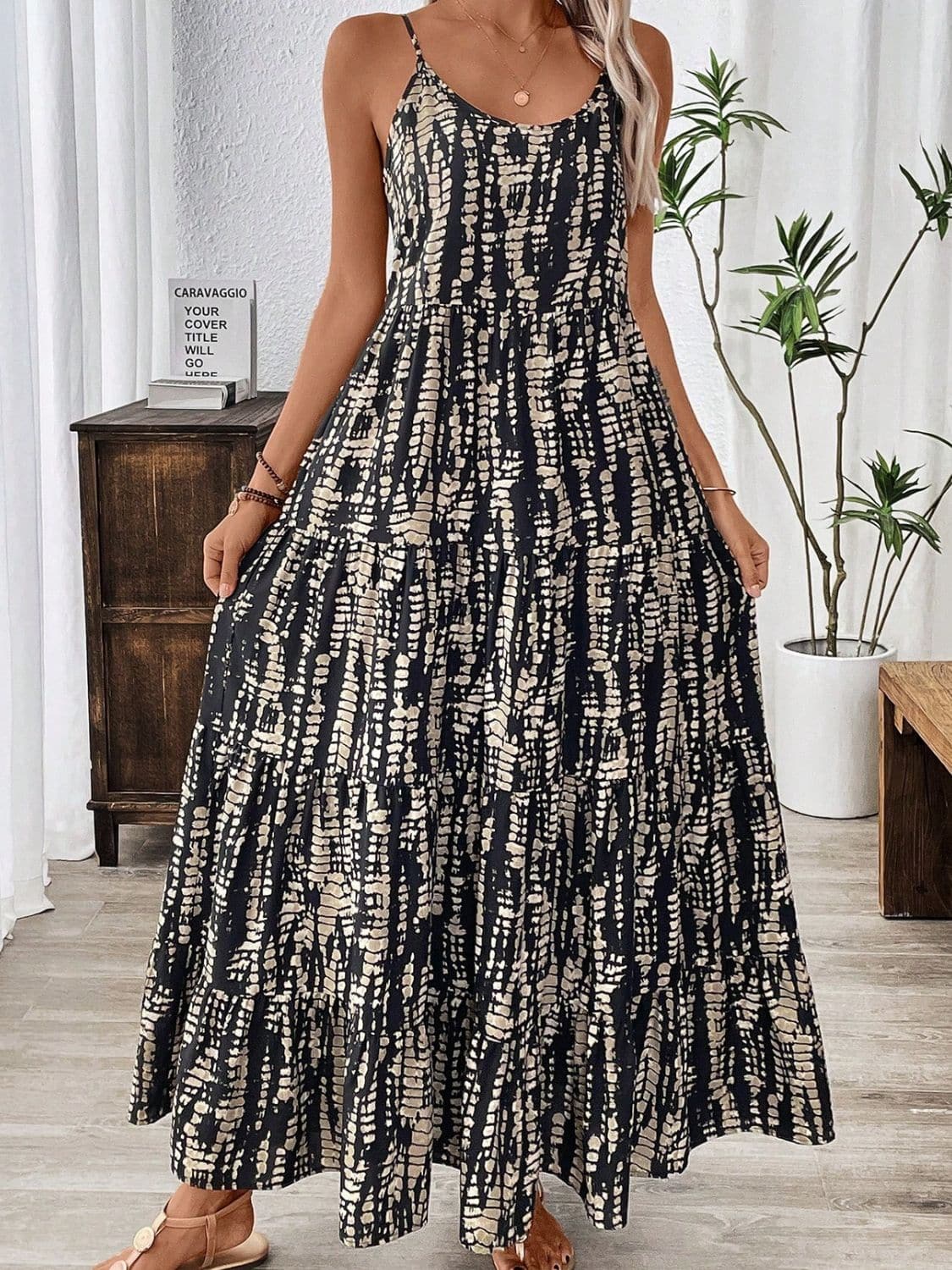 Printed Scoop Neck Maxi Cami Dress.